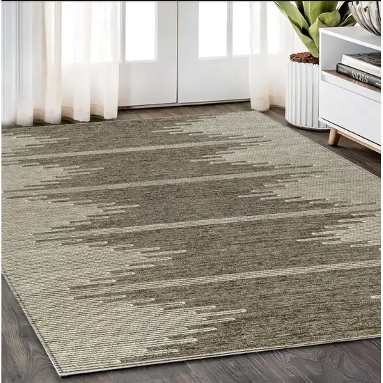 Coffee And Ivory Abstract Washable Indoor Outdoor Area Rug Photo 9