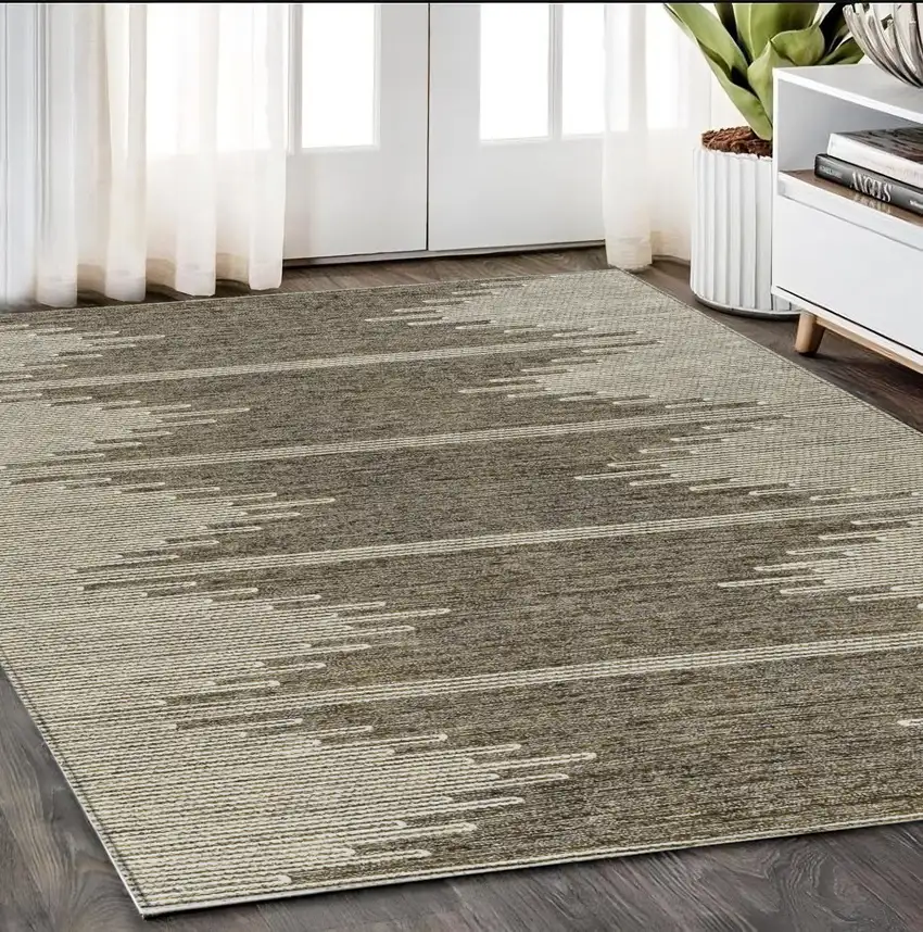 Coffee And Ivory Abstract Washable Indoor Outdoor Area Rug Photo 9