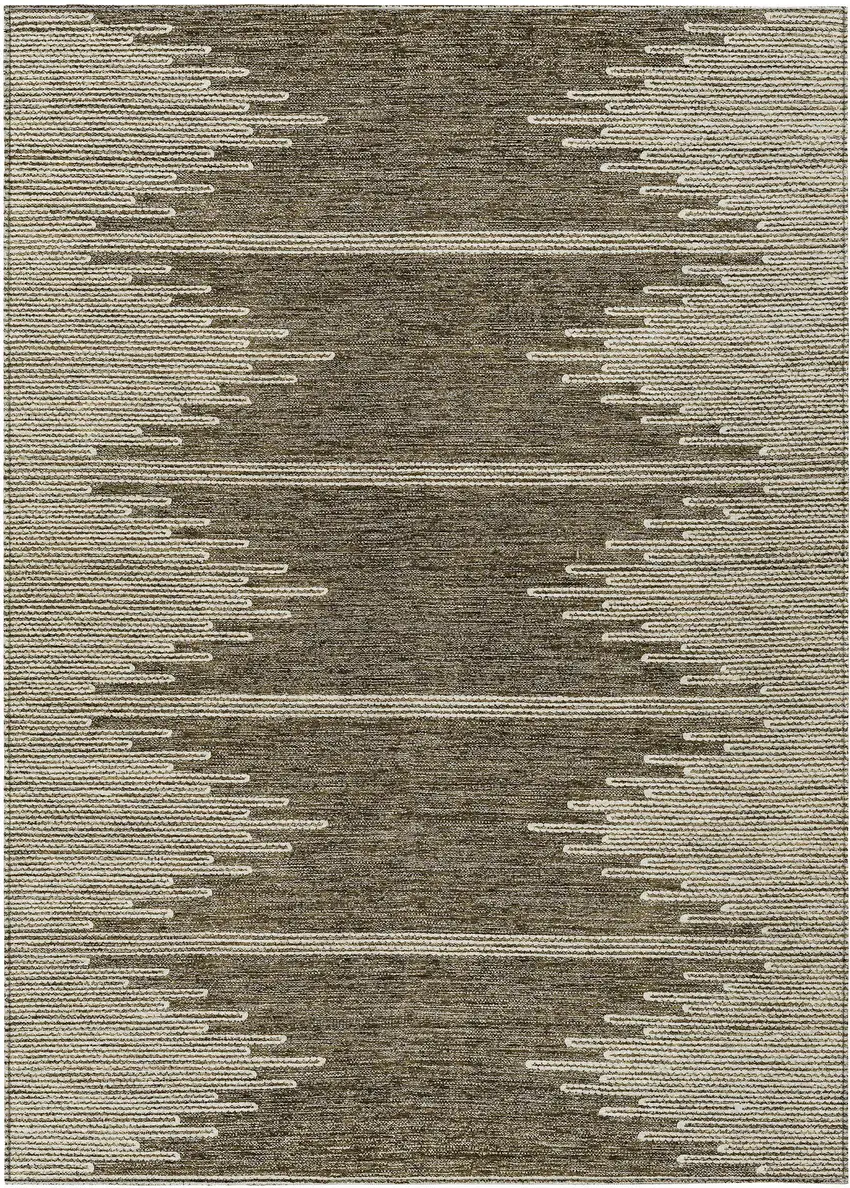 Coffee And Ivory Abstract Washable Indoor Outdoor Area Rug Photo 2