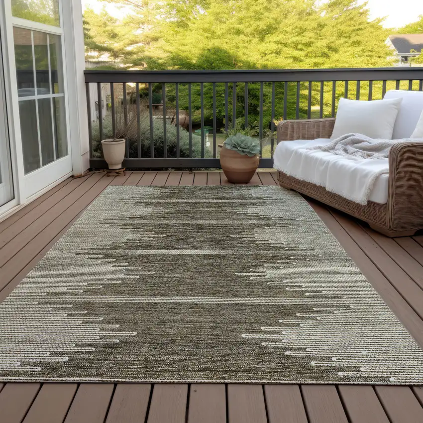 Coffee And Ivory Abstract Washable Indoor Outdoor Area Rug Photo 9