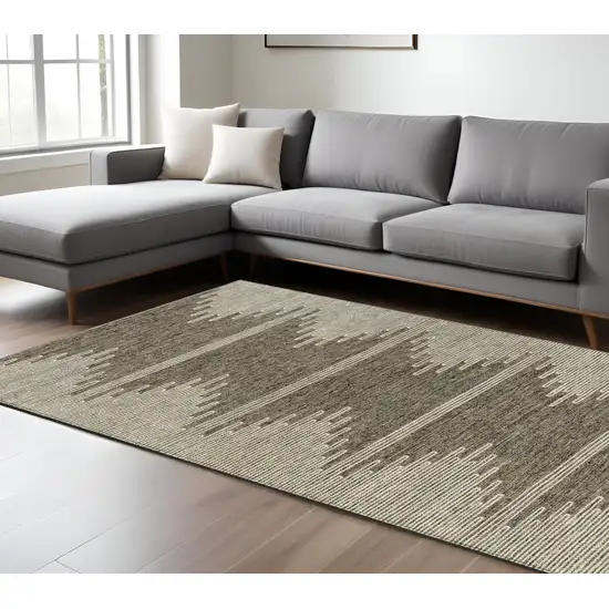 Coffee And Ivory Abstract Washable Indoor Outdoor Area Rug Photo 9