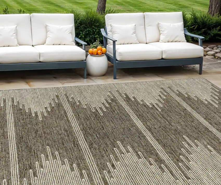 Coffee And Ivory Abstract Washable Indoor Outdoor Area Rug Photo 1