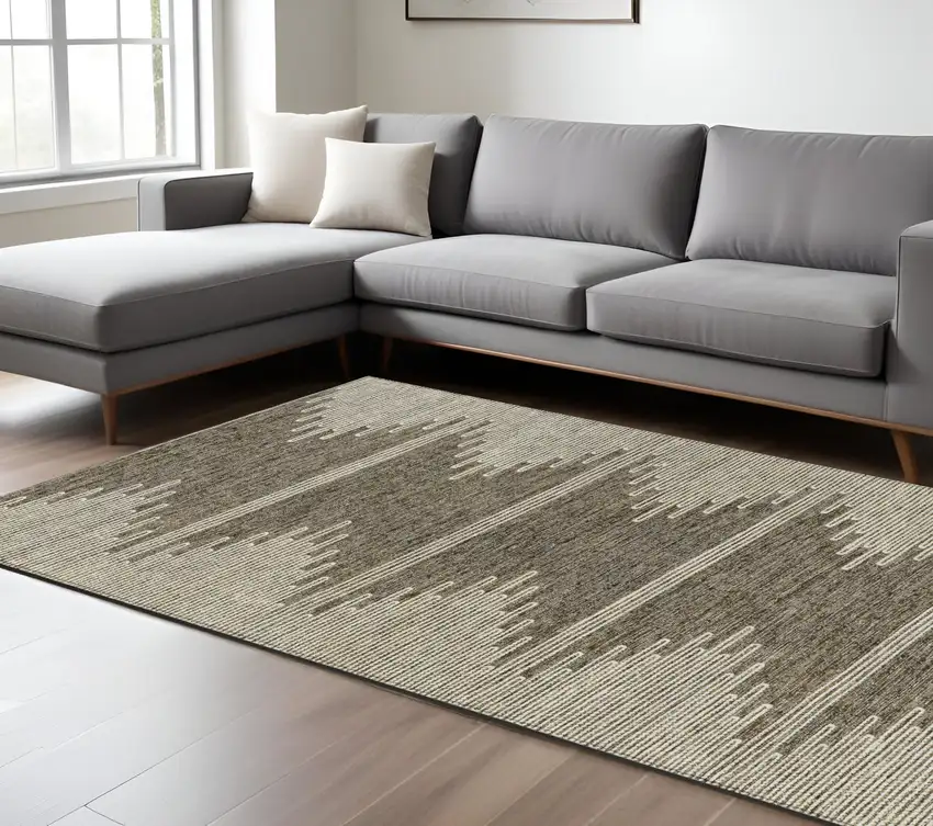 Coffee And Ivory Abstract Washable Indoor Outdoor Area Rug Photo 9