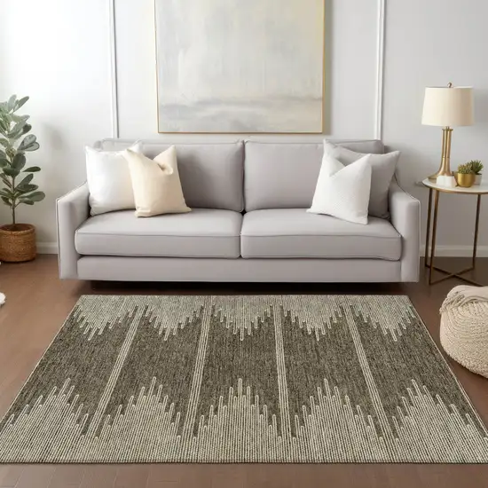 Coffee And Ivory Abstract Washable Indoor Outdoor Area Rug Photo 9