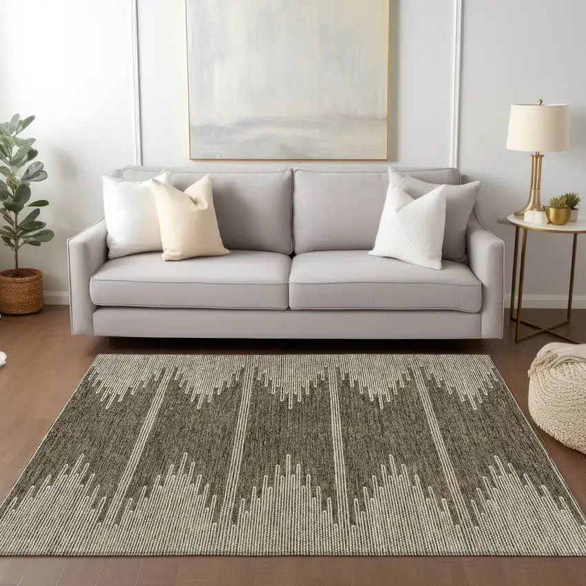 Coffee And Ivory Abstract Washable Indoor Outdoor Area Rug Photo 9