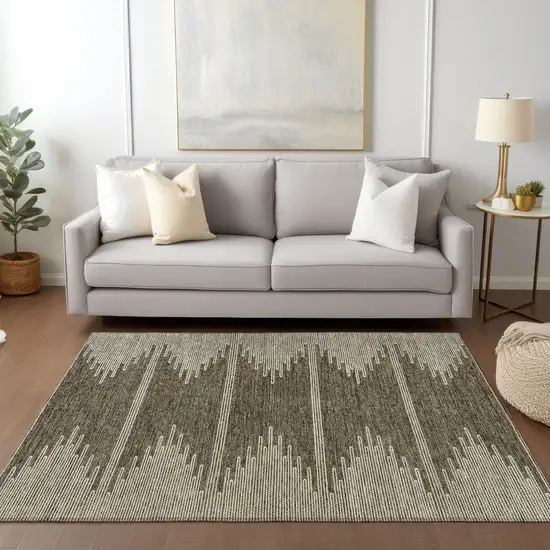 Coffee And Ivory Abstract Washable Indoor Outdoor Area Rug Photo 9