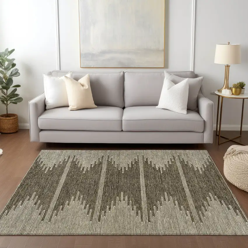 Coffee And Ivory Abstract Washable Indoor Outdoor Area Rug Photo 9