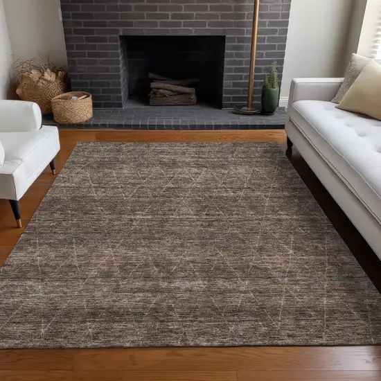 Coffee And Ivory Geometric Washable Indoor Outdoor Area Rug Photo 9