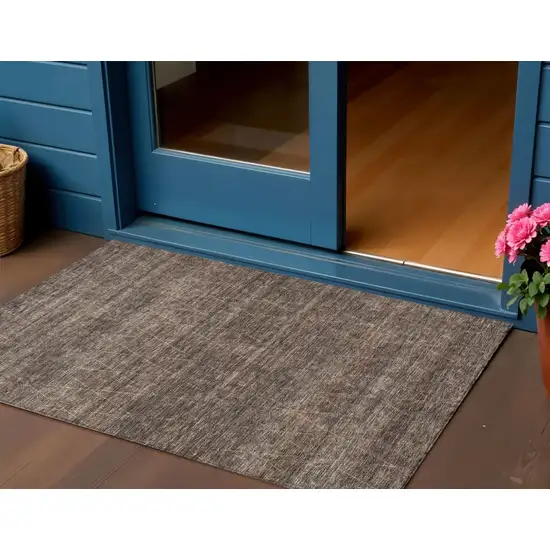 Coffee And Ivory Geometric Washable Indoor Outdoor Area Rug Photo 1