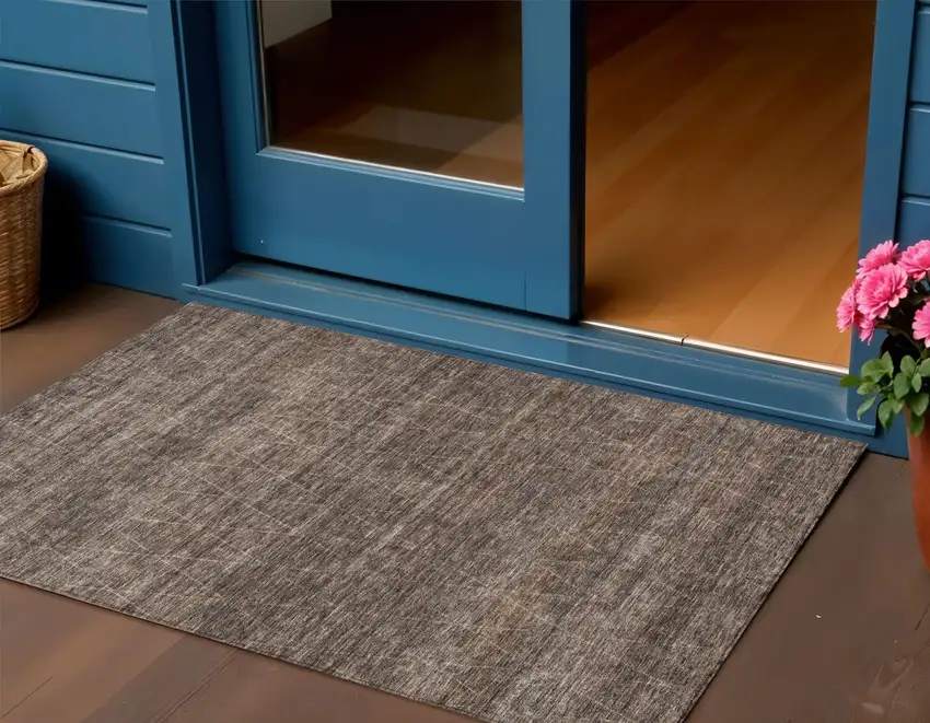 Coffee And Ivory Geometric Washable Indoor Outdoor Area Rug Photo 1