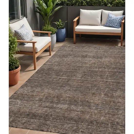 Coffee And Ivory Geometric Washable Indoor Outdoor Area Rug Photo 1