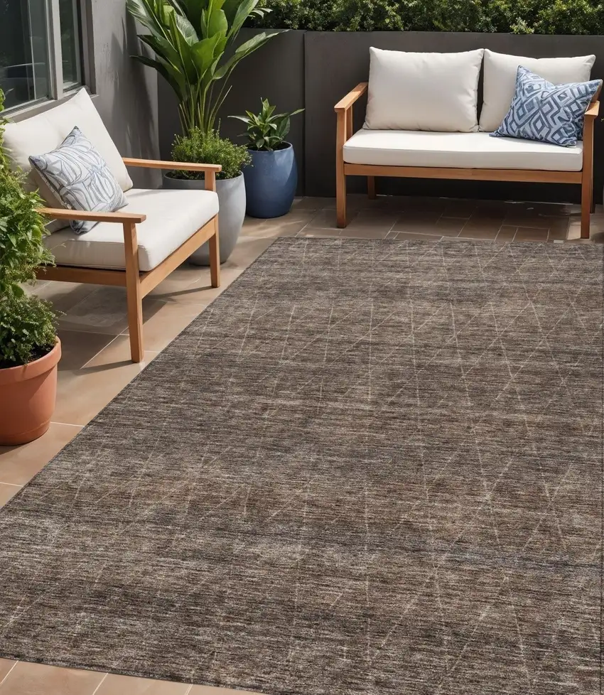 Coffee And Ivory Geometric Washable Indoor Outdoor Area Rug Photo 1