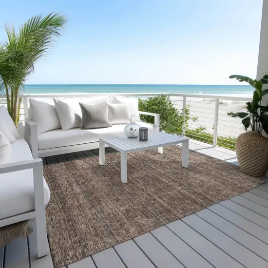Coffee And Ivory Geometric Washable Indoor Outdoor Area Rug Photo 8