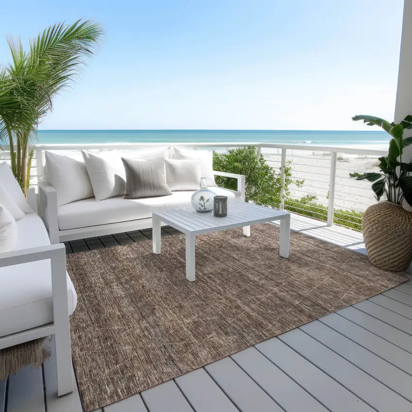 Coffee And Ivory Geometric Washable Indoor Outdoor Area Rug Photo 8