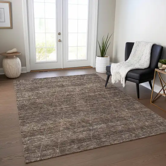 Coffee And Ivory Geometric Washable Indoor Outdoor Area Rug Photo 9