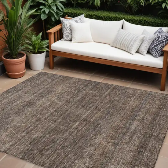 Coffee And Ivory Geometric Washable Indoor Outdoor Area Rug Photo 1