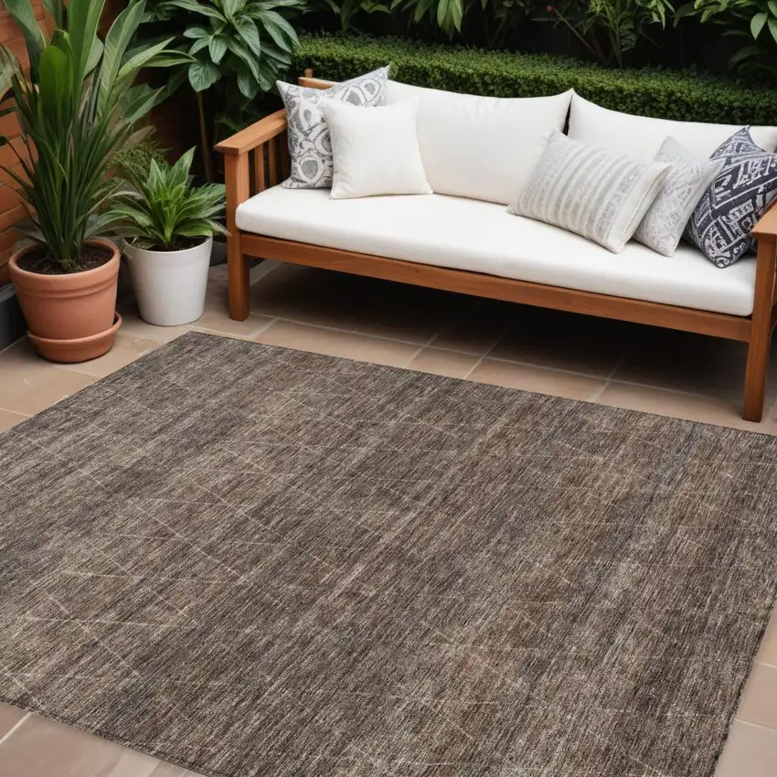 Coffee And Ivory Geometric Washable Indoor Outdoor Area Rug Photo 1