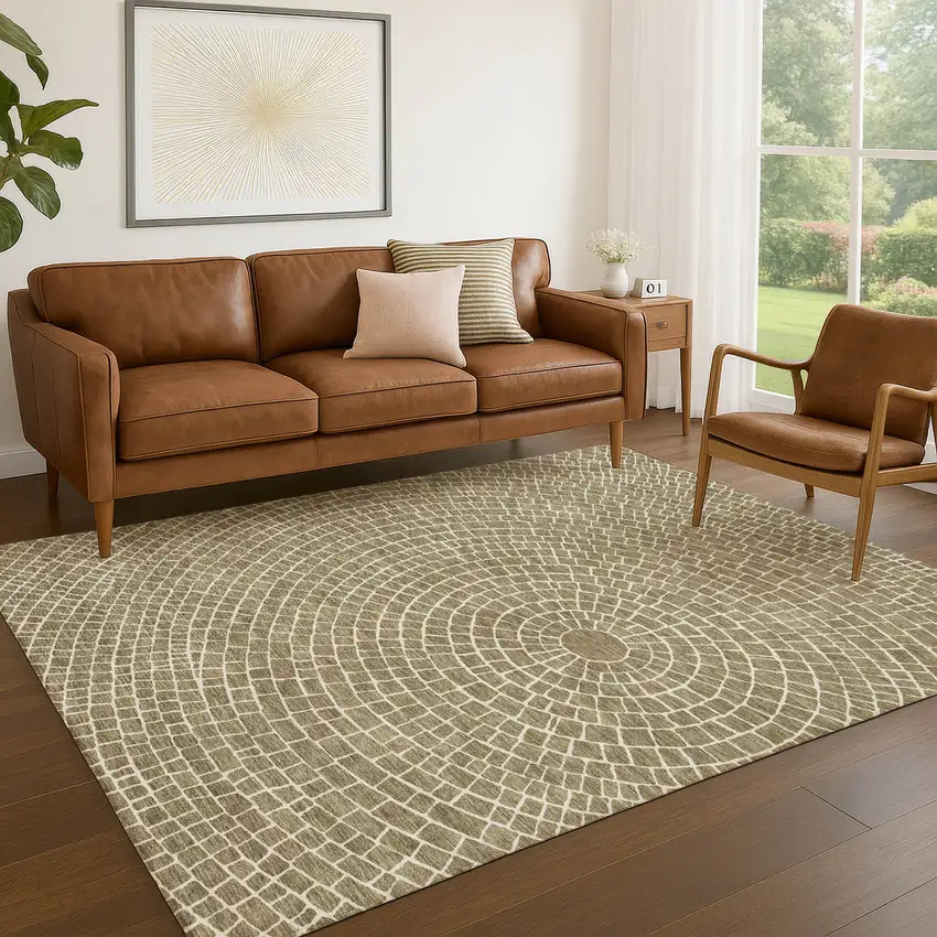 Coffee And Ivory Geometric Washable Indoor Outdoor Area Rug Photo 5