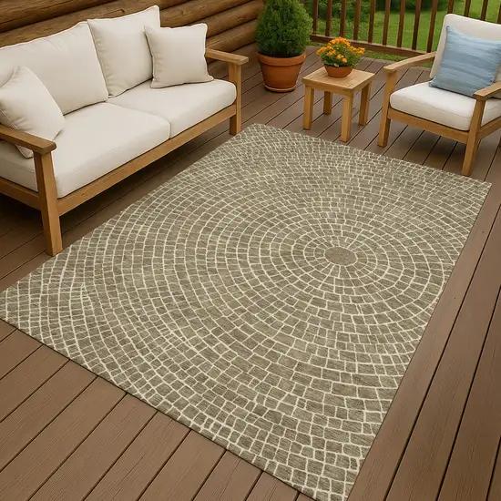 Coffee And Ivory Geometric Washable Indoor Outdoor Area Rug Photo 4