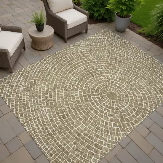 Coffee And Ivory Geometric Washable Indoor Outdoor Area Rug Photo 7