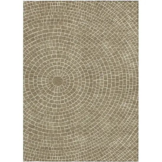 Coffee And Ivory Geometric Washable Indoor Outdoor Area Rug Photo 1