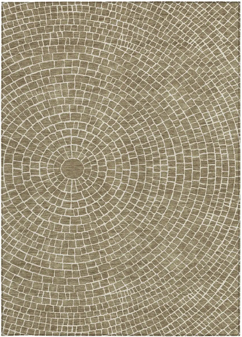 Coffee And Ivory Geometric Washable Indoor Outdoor Area Rug Photo 1