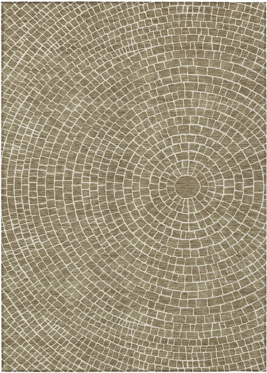 Coffee And Ivory Geometric Washable Indoor Outdoor Area Rug Photo 1