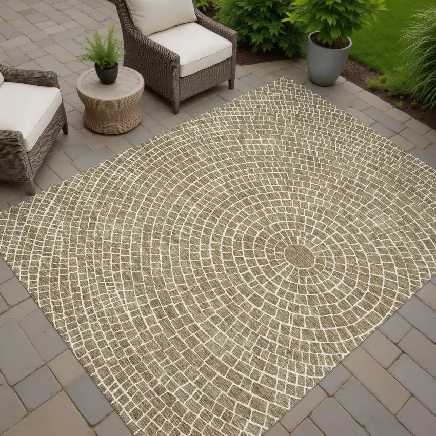 Coffee And Ivory Geometric Washable Indoor Outdoor Area Rug Photo 6