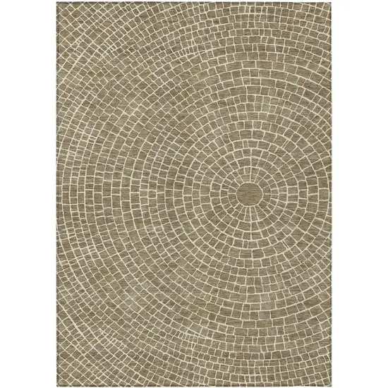Coffee And Ivory Geometric Washable Indoor Outdoor Area Rug Photo 1