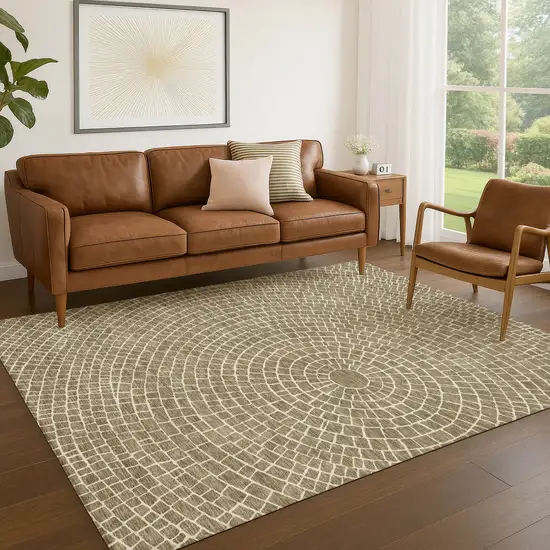 Coffee And Ivory Geometric Washable Indoor Outdoor Area Rug Photo 4