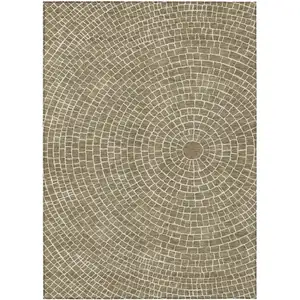 Photo of Coffee And Ivory Geometric Washable Indoor Outdoor Area Rug