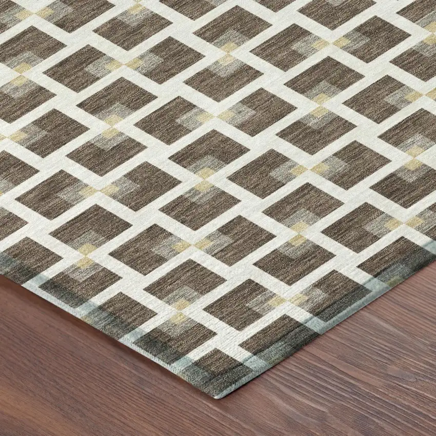 Coffee And Ivory Geometric Washable Indoor Outdoor Area Rug Photo 4