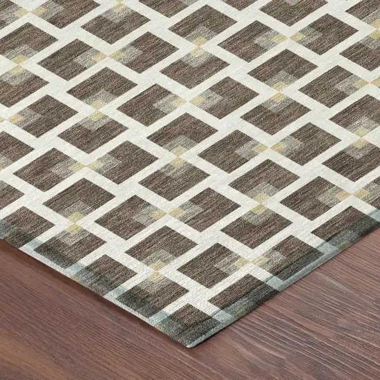 Coffee And Ivory Geometric Washable Indoor Outdoor Area Rug Photo 4