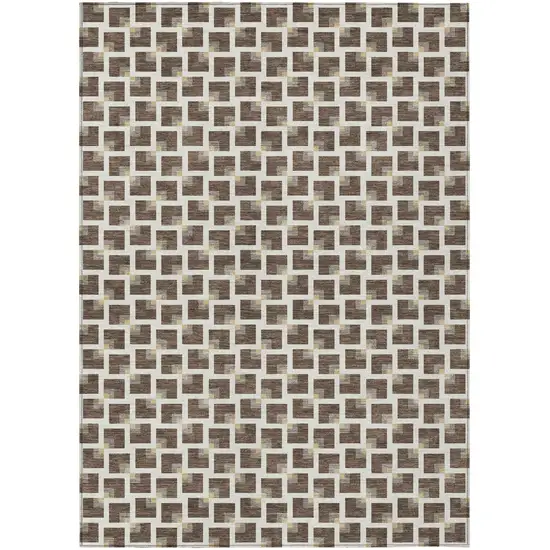 Coffee And Ivory Geometric Washable Indoor Outdoor Area Rug Photo 1