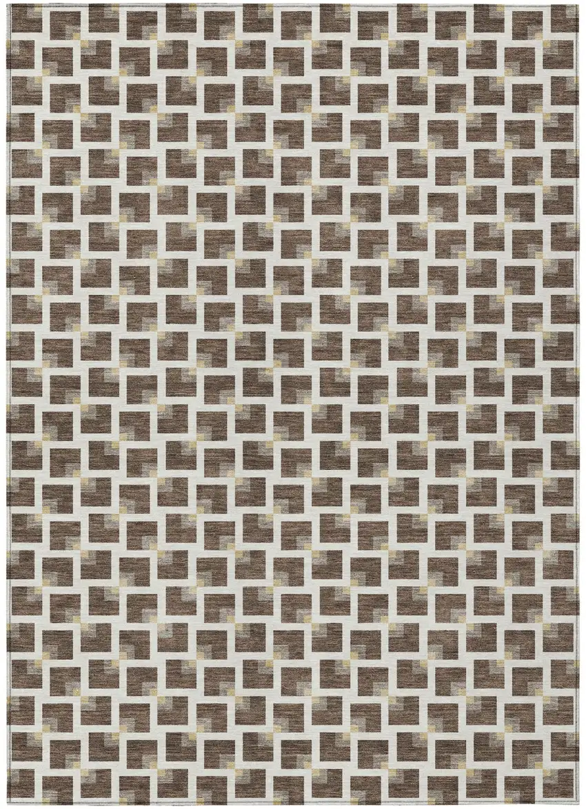 Coffee And Ivory Geometric Washable Indoor Outdoor Area Rug Photo 1