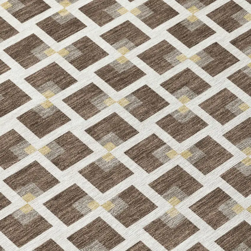 Coffee And Ivory Geometric Washable Indoor Outdoor Area Rug Photo 5
