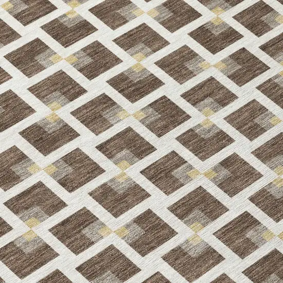 Coffee And Ivory Geometric Washable Indoor Outdoor Area Rug Photo 5