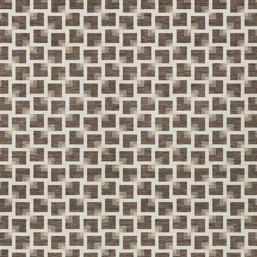 Coffee And Ivory Geometric Washable Indoor Outdoor Area Rug Photo 3