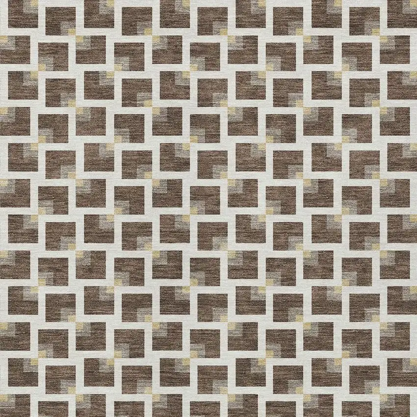 Coffee And Ivory Geometric Washable Indoor Outdoor Area Rug Photo 2