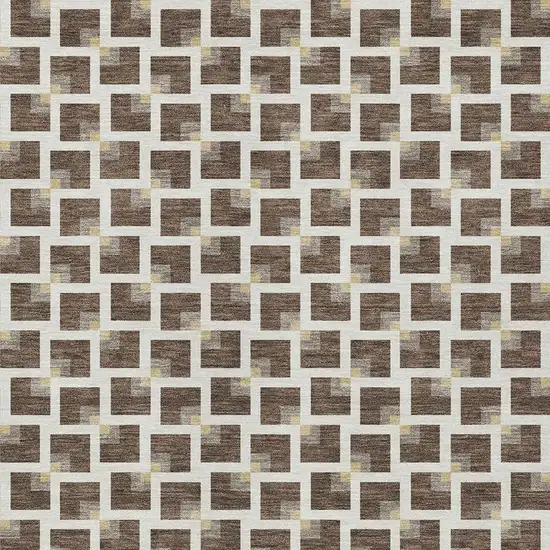 Coffee And Ivory Geometric Washable Indoor Outdoor Area Rug Photo 2
