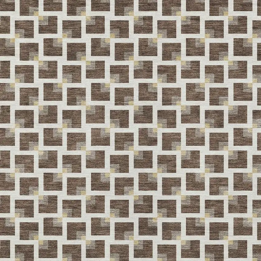 Coffee And Ivory Geometric Washable Indoor Outdoor Area Rug Photo 2
