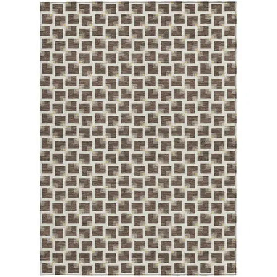Coffee And Ivory Geometric Washable Indoor Outdoor Area Rug Photo 3