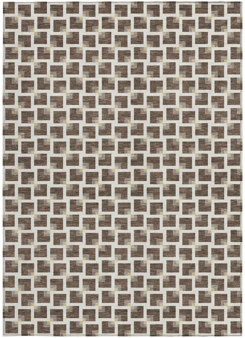 Coffee And Ivory Geometric Washable Indoor Outdoor Area Rug Photo 3