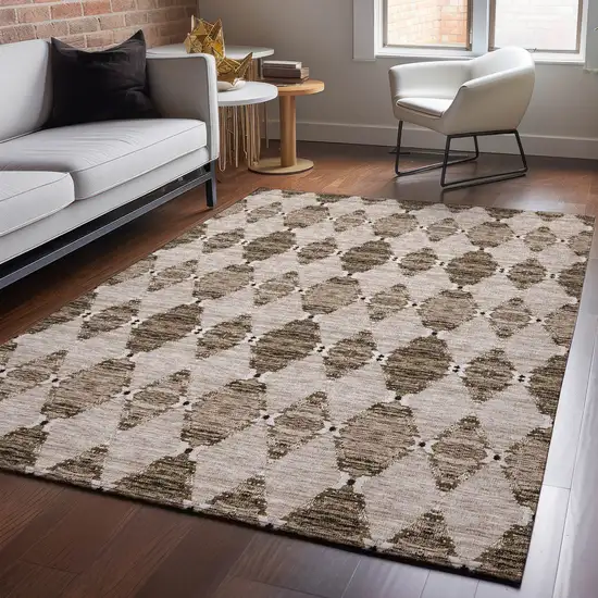 Coffee And Ivory Moroccan Washable Area Rug With UV Protection Photo 3