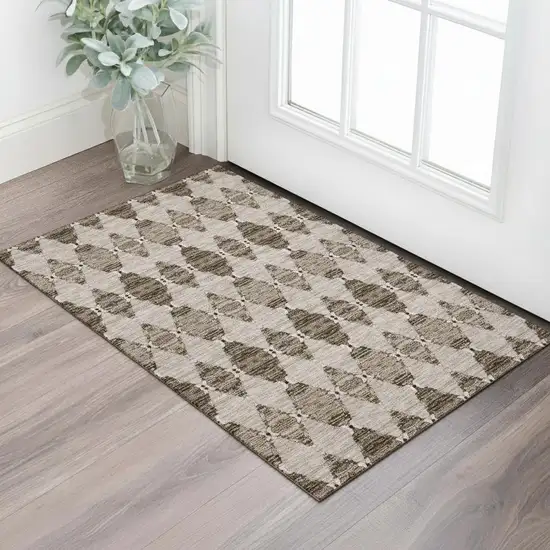 Coffee And Ivory Moroccan Washable Area Rug With UV Protection Photo 1