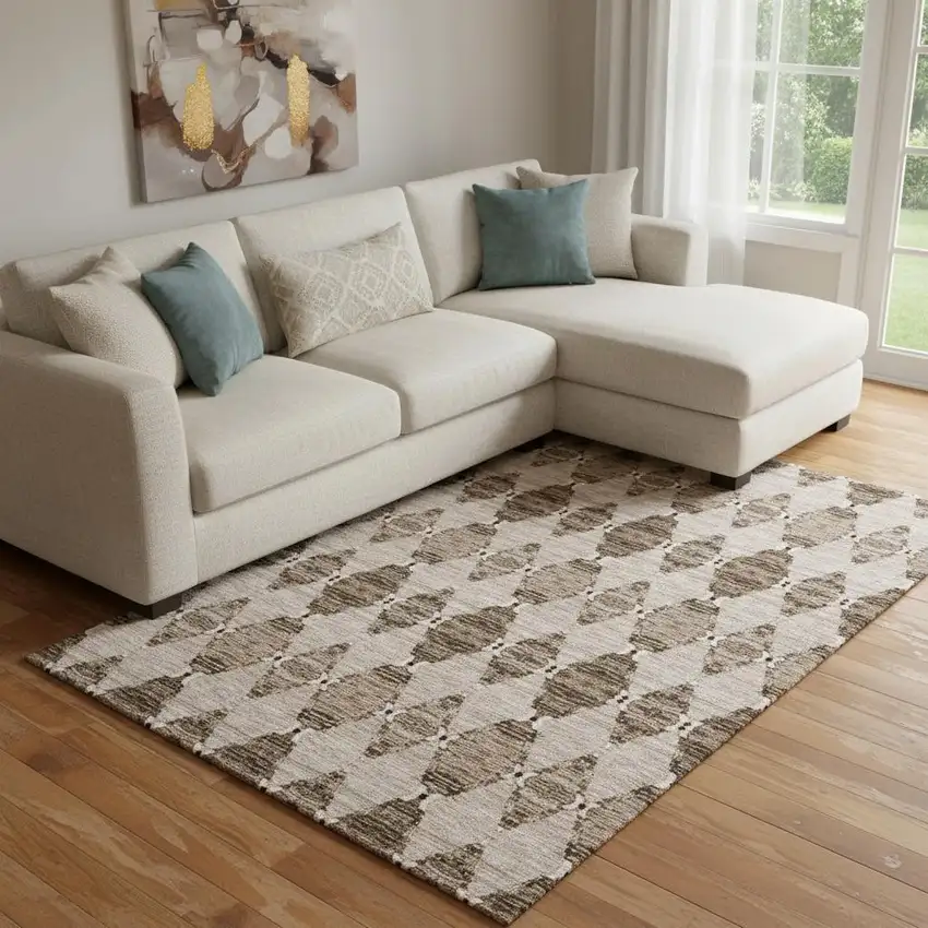 Coffee And Ivory Moroccan Washable Area Rug With UV Protection Photo 1