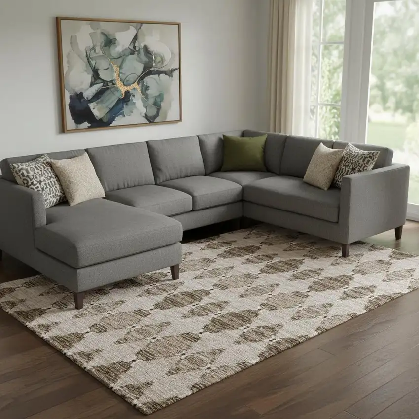 Coffee And Ivory Moroccan Washable Area Rug With UV Protection Photo 1