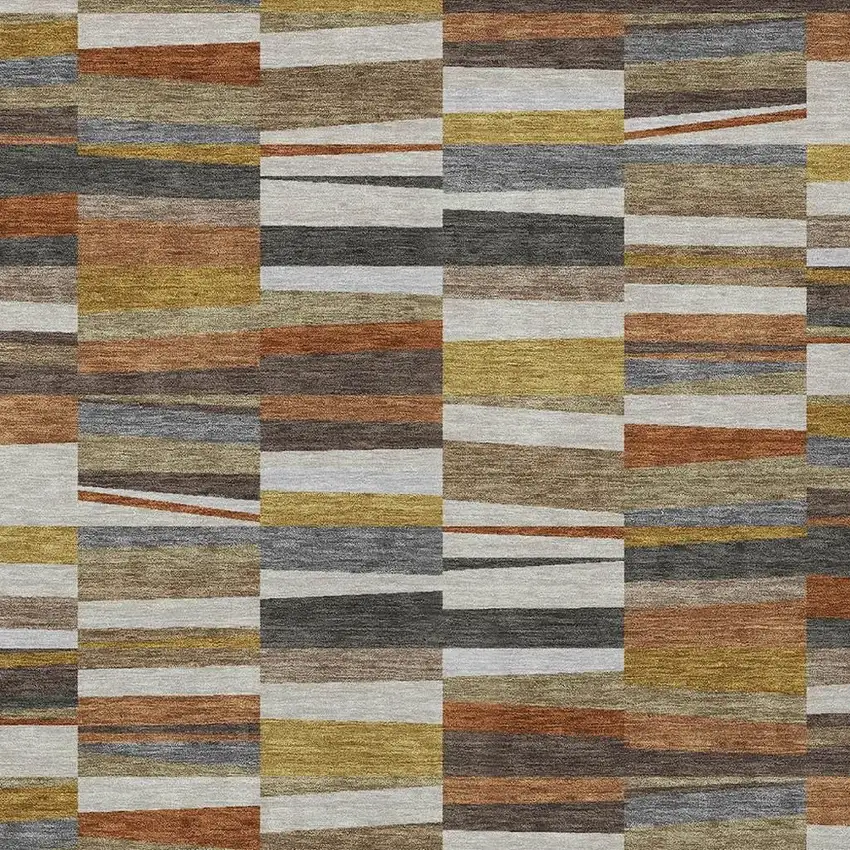 Coffee And Ivory Striped Washable Indoor Outdoor Area Rug Photo 2