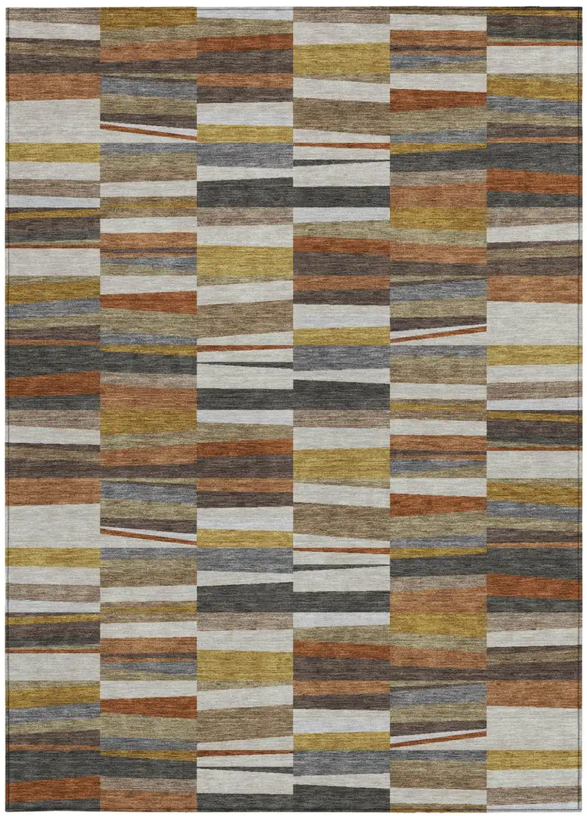 Coffee And Ivory Striped Washable Indoor Outdoor Area Rug Photo 3