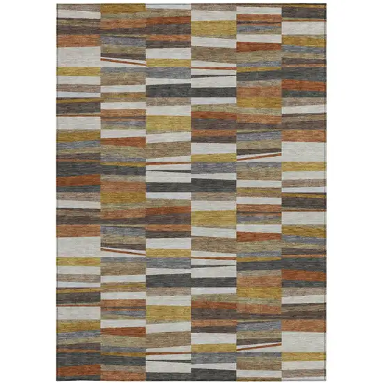 Coffee And Ivory Striped Washable Indoor Outdoor Area Rug Photo 3